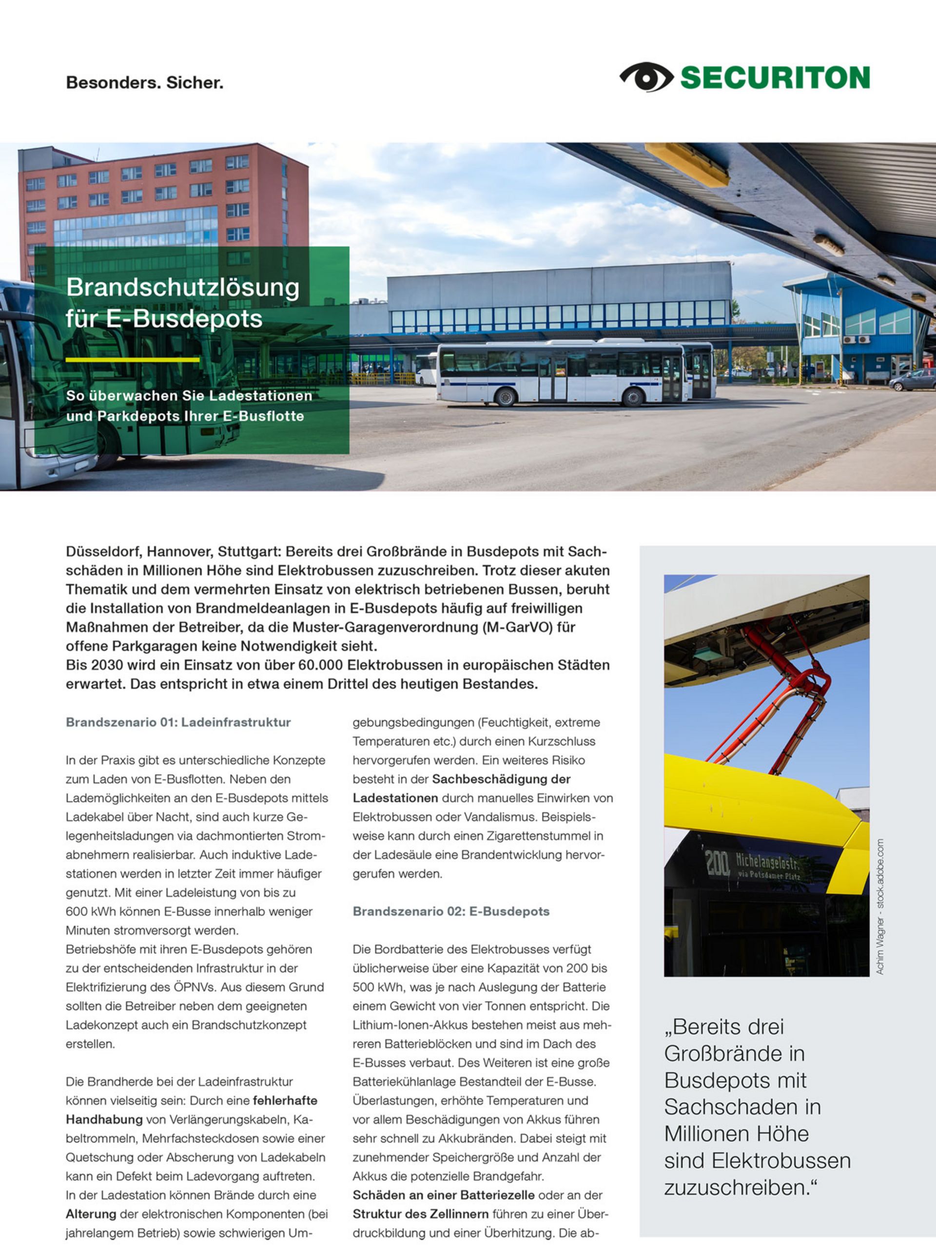 Ein Screenshot von der ersten Seite des Whitepapers "Brandschutz für E-Busdepots"