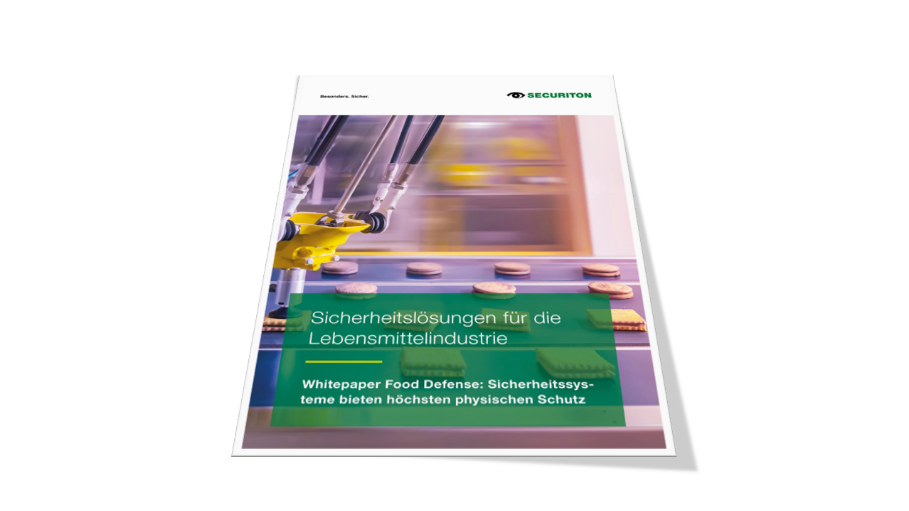Deckblatt des Whitepapers "Sicherheitslösungen für die Lebensmittelindustrie"