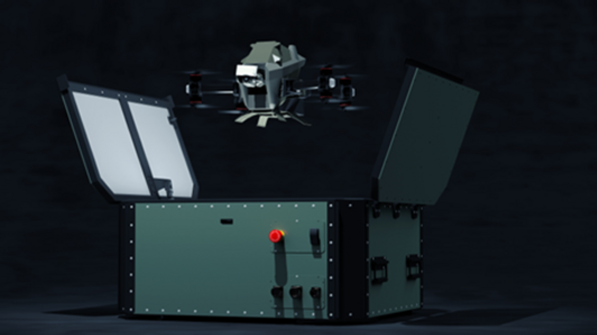 Das Bild zeigt Securitons neue Abfangdrohne „SecuriDrone Interceptor Iron Drone“ 