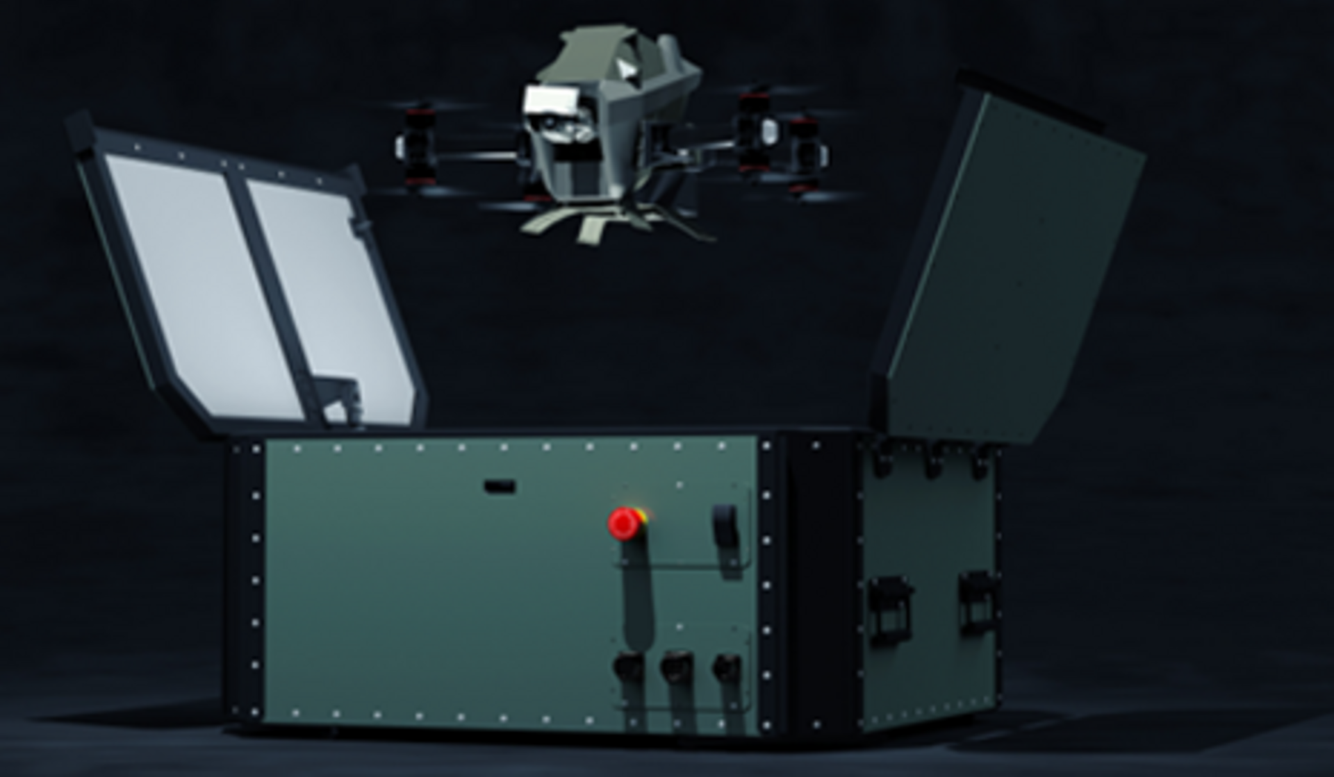 Das Bild zeigt Securitons neue Abfangdrohne „SecuriDrone Interceptor Iron Drone“ 