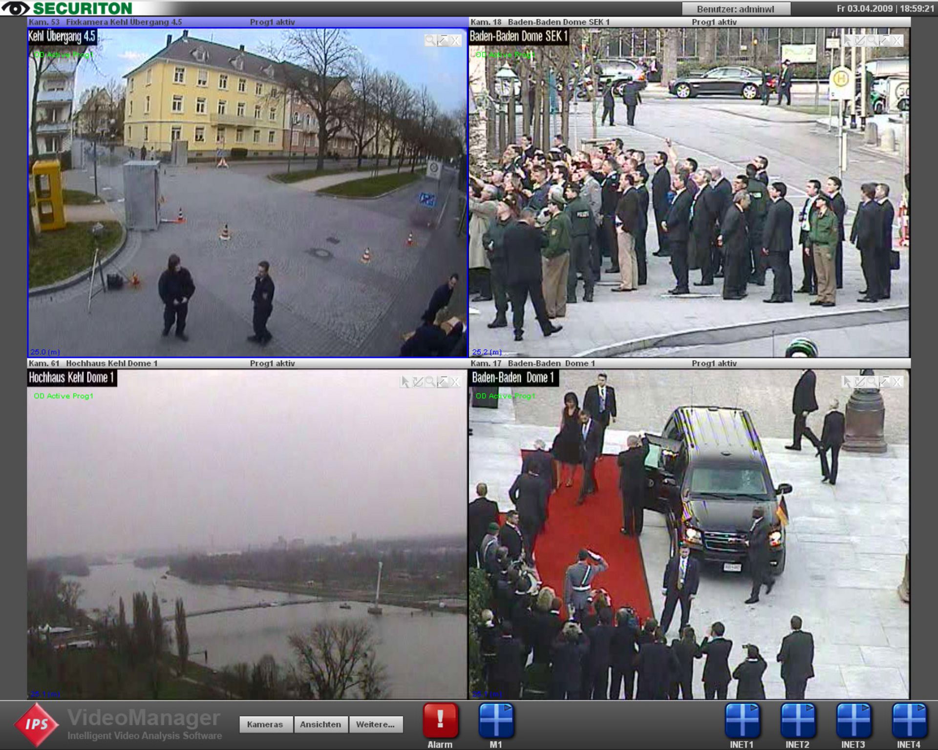 Screenshot von der Oberfläche des IPS VideoManagers beim Empfang des NATO-Gipfels in Baden Baden.