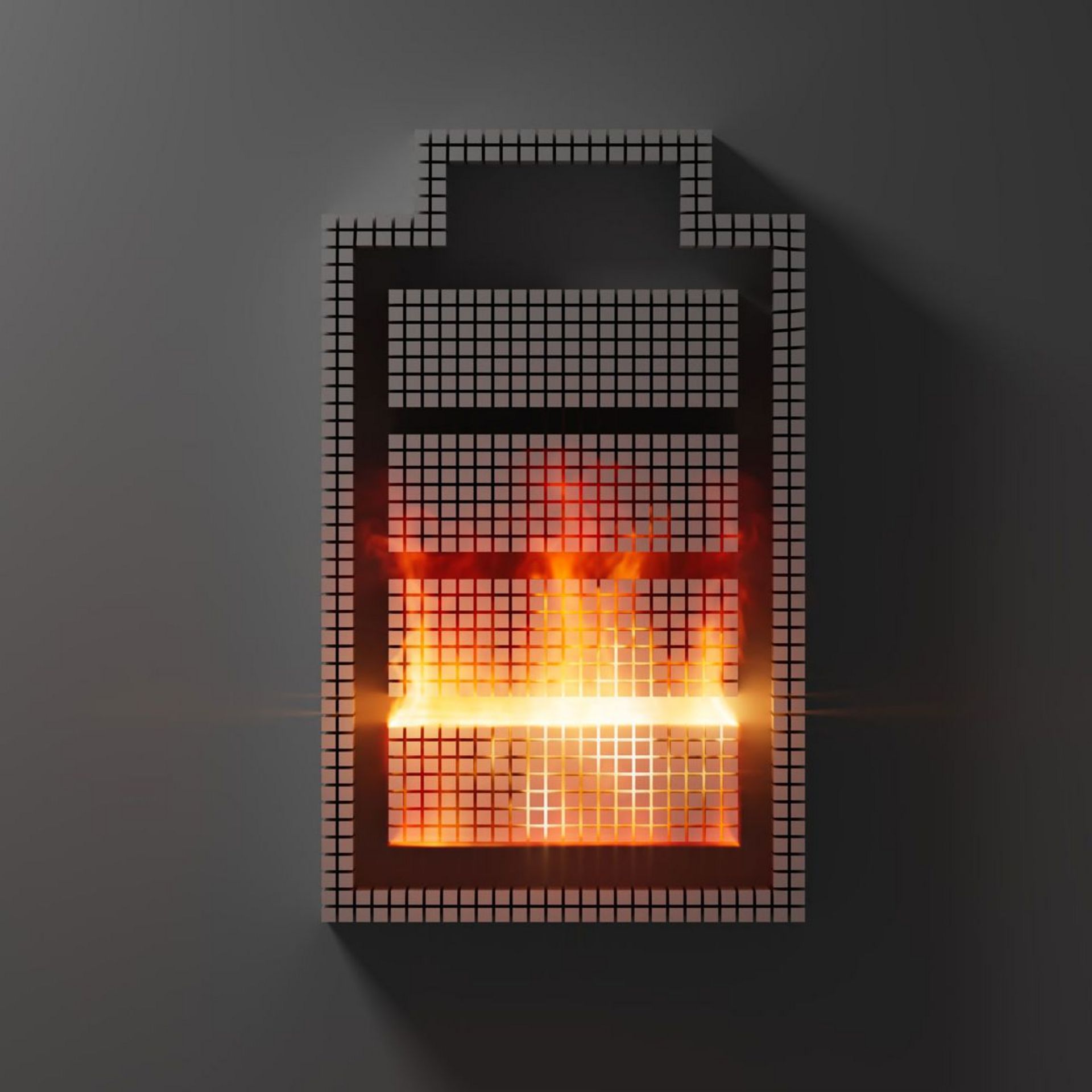 Eine Batterie, die in Flammen steht.