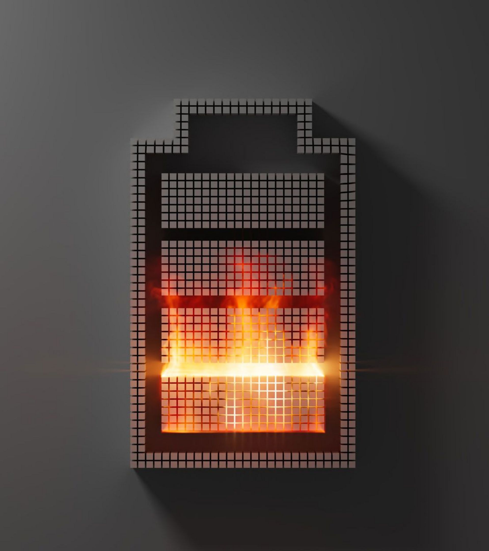 Eine Batterie, die in Flammen steht.