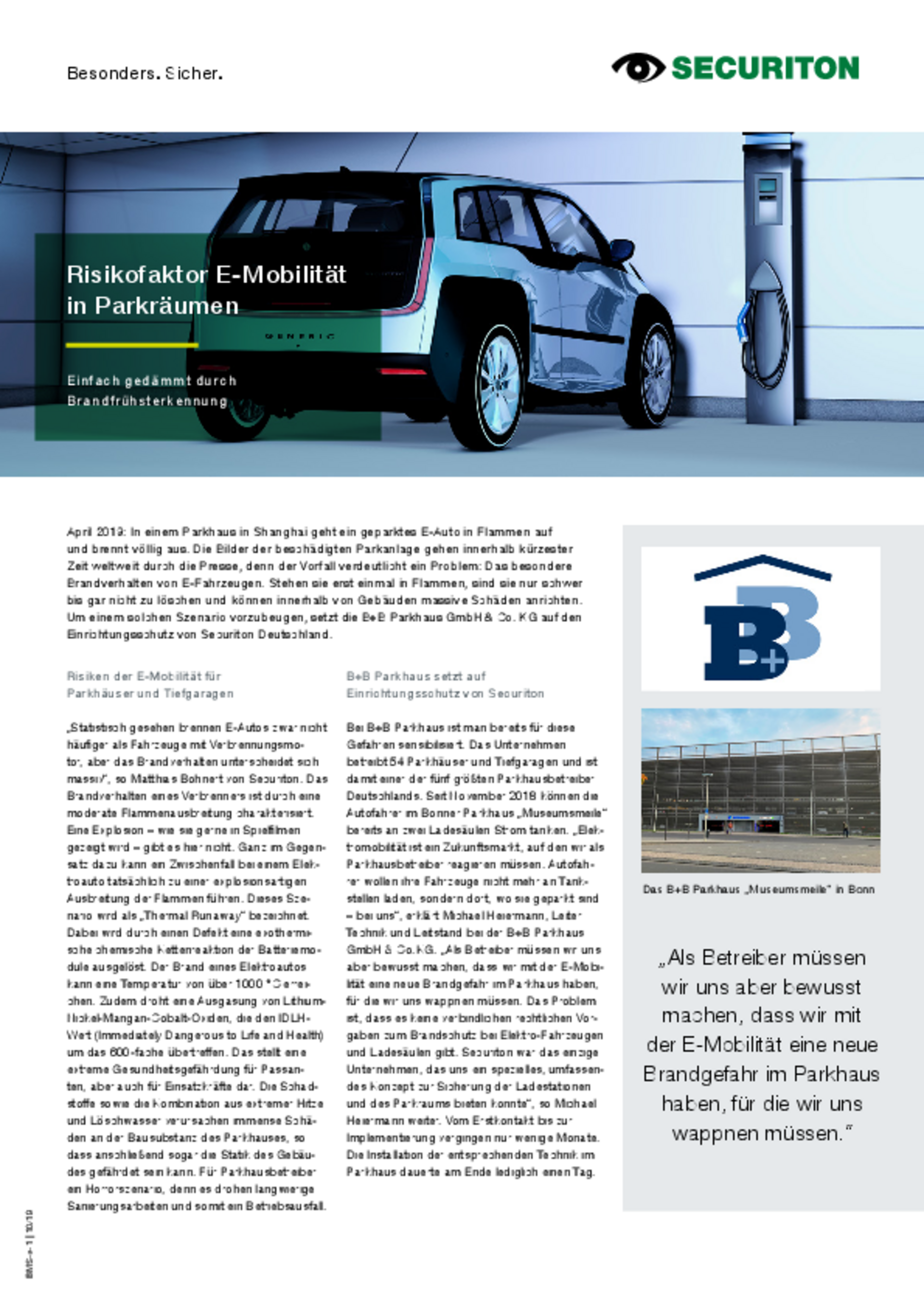 Ein Screenshot von der ersten Seite des Referenzberichts "B+B Parkhaus GmbH & Co. KG in Düsseldorf"