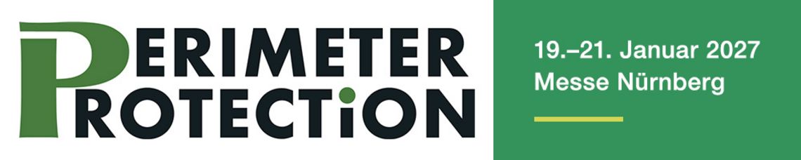 Ein Bannerbild zeigt links das Logo der Perimeter Protection, rechts daneben steht auf einem grünen Kasten "19.-21. Januar 2027 Messe Nürnberg". Drunter ist ein hellgrüner, horizontaler Strich.