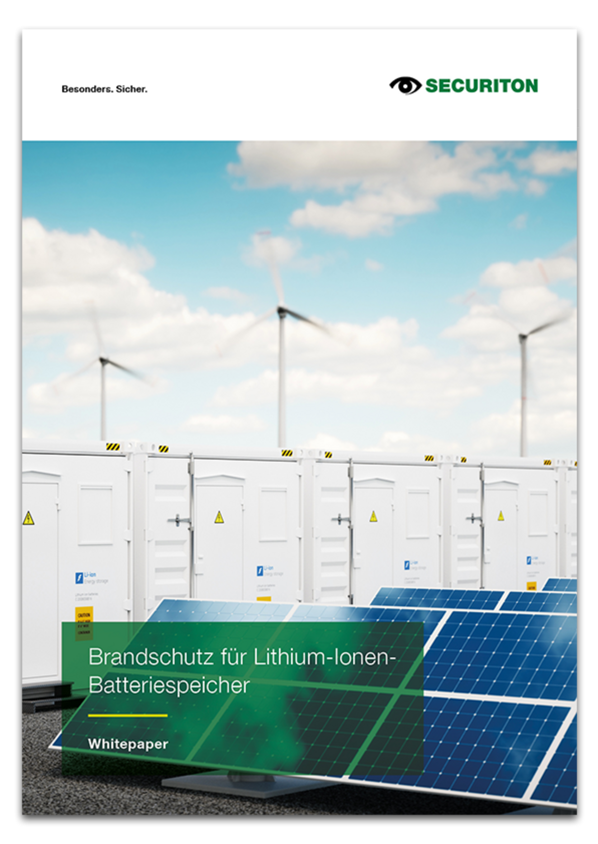 Das Deckblatt des Whitepapers "Brandschutz für Lithium-Ionen-Batteriespeicher"