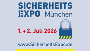 Logo der Sicherheitsexpo mit dem Veranstaltungsdatum (1. und 2. Juli 2026) und dem Link zur Website (www.SicherheitsExpo.de).